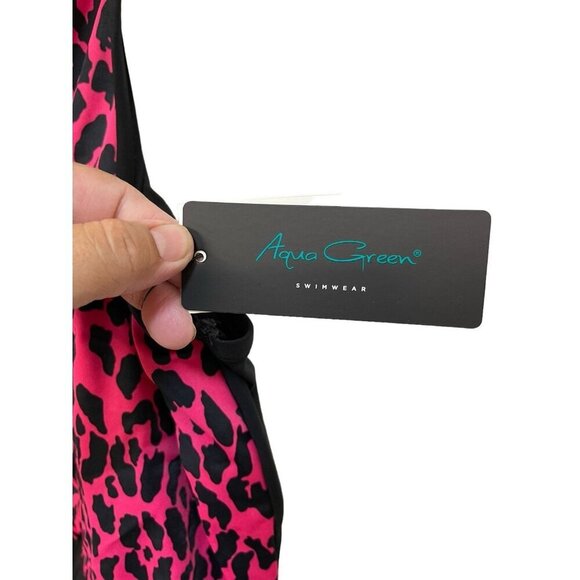 NEW Aqua Green One Piece Animal Print Swimwear Women’s Size 18W Pink Black Cheet - Picture 3 of 6